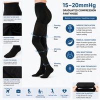 Collants de compression pour femmes et hommes bout fermé noir opaque 15-20mmHg bas de compression gradués