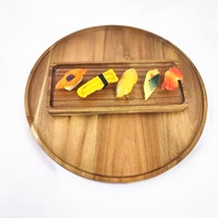 Assiette à dîner en bois d'acacia avec motif végétal, plateaux en bois faits à la main pour la nourriture et les fruits, accessoires de table écologiques
