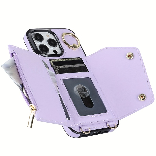 Crossbody Wallet Case for IPhone 15 14 13 12 11Pro Max Credit Card Holder Phone Strap PU Leather Purse Lanyard Zipper Flip Cover