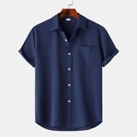 Kemeja Pria Lengan Pendek Kancing Satu Dada Kerah Turun Warna Solid Edisi Longgar Gaya Kasual Pewarnaan Garment Dyed Musim Panas Terlaris