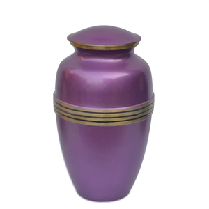 Urna Funeraria de Latón Morado con Banda Dorada, Recuerdo Conmemorativo, Recipiente para Cremación, Impresión de Nombre Personalizada - Artesanía India - Product Image 1