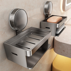 Porte-savon mural en métal rectangulaire à ventouse avec égouttoir intégré pour salle de bain - Product Image 1