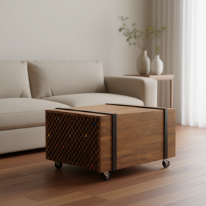 Teak <b>Side</b> <b>Table</b> 23.6x23.6x15 Inches <b>Storage</b> Living Room Furniture Modern Contemporary Design Brown Wood Finish - Product Image 2