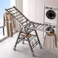 Rak Pengering Pakaian Lipat Tugas Berat dengan Roda, Dudukan Pengering Cucian Logam Ekstra Tebal untuk Kamar Mandi, Ruang Tamu, Sepatu, dan Pakaian