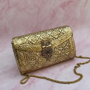Bolso de Mano de Metal con Mosaico Chapado en Oro para Mujer, Bolso de Mano Único con Perlas, Bolso de Mano de Lujo Chapado en Oro, Joyería de Moda para Bodas - Product Image 1