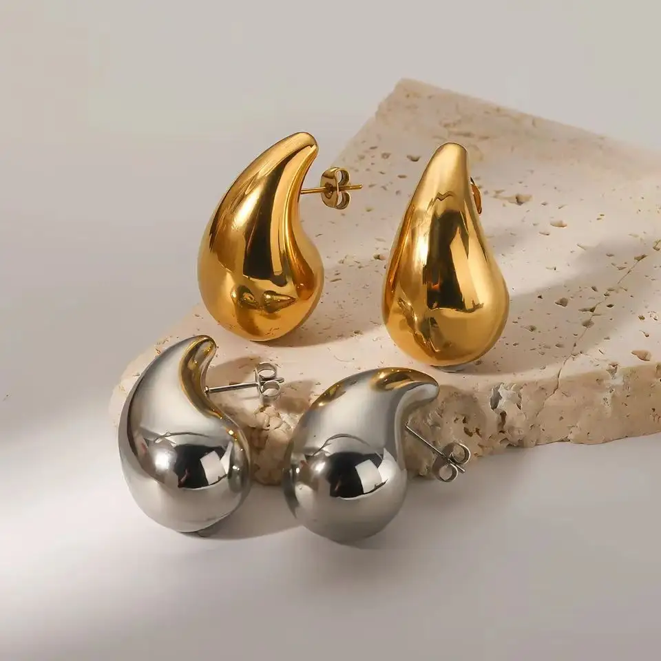 Brincos de gota de água banhados a ouro 18K de aço inoxidável, brincos de gota de água geométrica exagerada, atacado