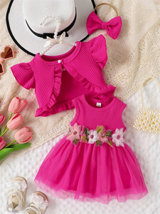 Ms-379 2024 bébé fille vêtements 3-6 6-<span class=keywords><strong>12</strong></span> <span class=keywords><strong>mois</strong></span> Crop Top Coat + robe sans manches conceptions nouveau-né bébé vêtements ensembles filles - Product Image 5