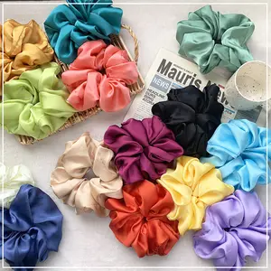 Wholesale 18cm Oversized Elastic Hair Holder Tie Band Muslim Malaysia Hijab Hair Extension Solid Big Size Satin Silk Scrunchies