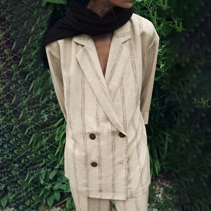 <span class=keywords><strong>Blazer</strong></span> <span class=keywords><strong>donna</strong></span> SF AL 24 t133 <span class=keywords><strong>a</strong></span> manica lunga con colletto bavero <span class=keywords><strong>a</strong></span> <span class=keywords><strong>righe</strong></span> misto da <span class=keywords><strong>donna</strong></span> giacca formale da ufficio in lino doppiopetto - Product Image 2