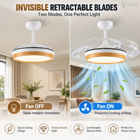 Ventilateur de plafond rétractable avec lumière, design nordique en bois, lustre invisible, 6 vitesses, 3 couleurs réglables, pour chambre à coucher et salon