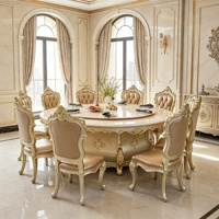 Luxuriöses Europäisches Esszimmer-Set mit Drehbarem Tisch, Handgeschnitzten Vergoldeten Massivholz-Esszimmerstühlen, Esszimmermöbel Großhandel