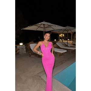 Robe de soirée longue de style princesse avec détails en rose fuchsia, robe de bal avec paillettes et perles, taille empire, longueur longue, motif princesse, tailles ODM XS XL - Product Image 3