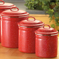 Red tea coffee sugar canisters