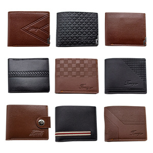 <b>Men's</b> Short <b>Wallet</b> Black Brown Embossed <b>Metal</b> Edges Business Style Logo Printable Everyday Use - Product Image 1