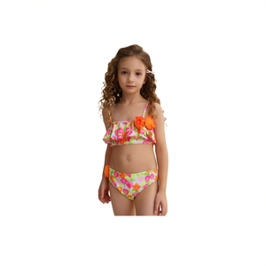 HDJ Ensemble de bikini floral pour filles avec applique de fleurs 3D, maillot de bain 2 pièces pour enfants, vêtements de plage d'été, taille 4681012 - Product Image 2