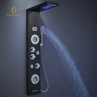 Massage mural avec led en acier inoxydable, douche thermostatique, cascade, panneaux de salle de bain, tour avec jet, livraison gratuite, noir