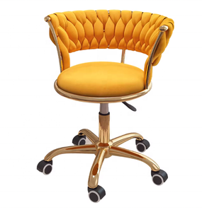 Home Office <b>Desk</b> Chair with Woven Backrest Cushion Armrest Golden Metal Frame Swivel Height Adjustable - Product Image 6