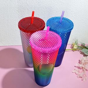 Gobelet double paroi sans BPA de 24 oz, motif diamant scintillant, design Durian et Ananas, noir coloré, avec couvercle et paille - Product Image 2