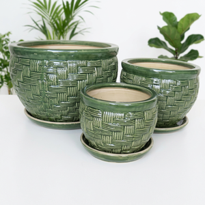 Saigon GREEN Ceramic Outdoor Glazed Eco-Friendly Europe Style Garden Pot Decorative Pottery <b>Planter</b> with Saucer for Home - Product Image 1