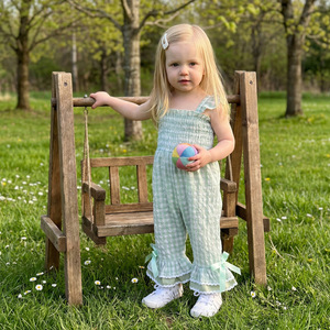 จั๊มสูทเด็กผู้หญิงลายตารางฤดูร้อน แขนกุด ผ้าซีร์ซัคเกอร์ แต่งสม็อค - Product Image 3