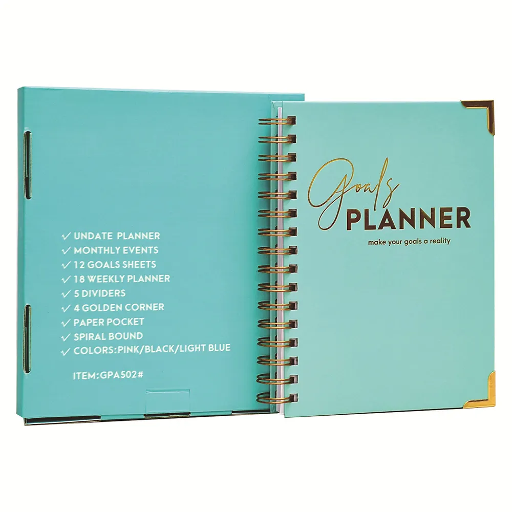 Caderno espiral com logotipo personalizado e páginas interiores elegantes para planejador