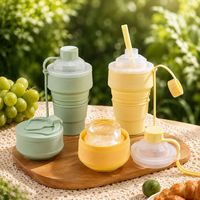 Bouteille d'eau pliable 2-en-1 en silicone avec couvercle anti-fuite et sangle de suspension pour usage domestique et extérieur