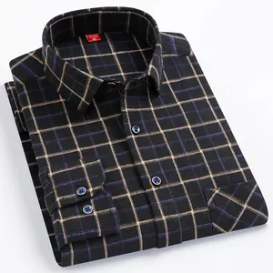 New autumn heavy 100% cotton shirts men's checked long-sleeved business plain plaid Brushed flannel shirts