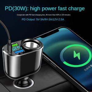 Presa accendisigari per auto 4 3 porte tipo C caricabatteria per auto QC3.0 PD3.0 adattatore <span class=keywords><strong>USB</strong></span> veicolo a bordo con Display a LED ricarica rapida - Product Image 3