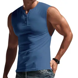 2024 Herren Light Board solide Farbe T-Shirt Sommer Sportweste breite Schultern Henley-Shirt slim fit ärmelloses Oberteil
