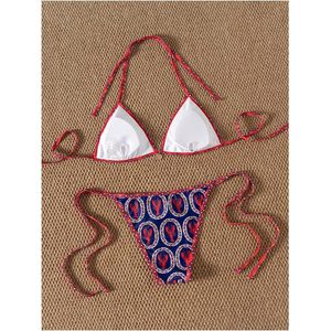 Ensemble bikini bohème 2 pièces pour femme FOXA, col halter, noué sur le côté, string, vêtements de plage, imprimé numérique, spandex, polyester extensible - Product Image 2