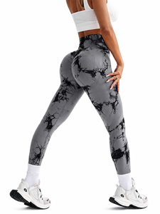 High Waist <b>Tie</b> <b>Dye</b> Yoga <b>Leggings</b> Full Length Sublimation Print Spandex Polyester Four-Way Stretch Ruched Butt Design - Product Image 1