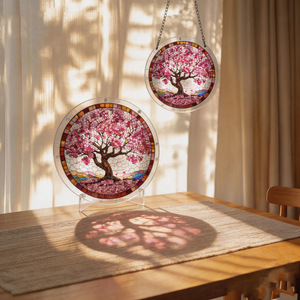 Atrapasueños Redondo de Acrílico con Diseño de Flor de Cerezo, Decoración Colgante para Ventana, Rompecabezas Artesanal, Atrapasueños para Decoración Interior del Hogar - Product Image 1