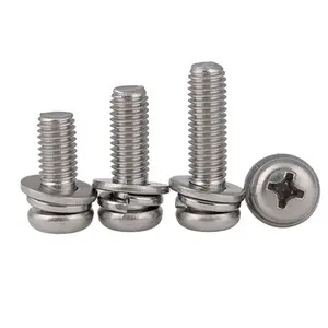 Stainless steel silver plated combination p hilips pan head sems screws spring washer