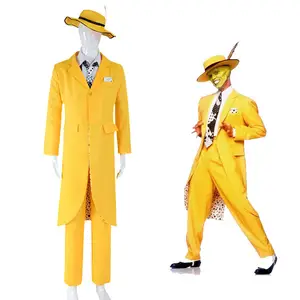 Halloween Costume For Adult Jim Suit Cosplay Halloween Mask Man Yellow Long Suit