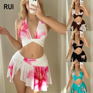 RUIQUWIN Ensemble bikini 2 pièces sexy pour femme, imprimé uni, avec jupe en maille, maillot de bain respirant et séchage rapide, vente en gros - Product Image 1