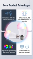 Ampoule LED intelligente Tuya IoT Wifi 9W/12W A60/A70 RGB CCT Dimmable Culot E27 B22 en plastique recouvert d'aluminium Économie d'énergie pour usage résidentiel