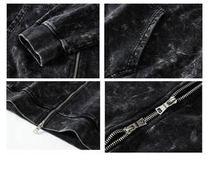 Wholesale Custom Logo <b>Plain</b> French Terry Cotton Oversized Men's <b>Hoodie</b> Vintage <b>Black</b> Zip up Acid Wash <b>Hoodie</b> - Product Image 4