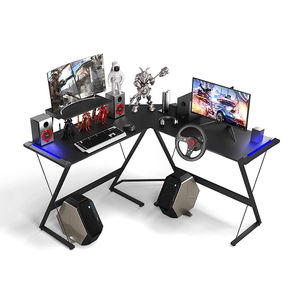 Foshan Home Office <span class=keywords><strong>Gamer</strong></span> Furniture Professional L Shaped Black Gaming Desk Custom Modern RGB Light Corner Computer Table - Product Image 1