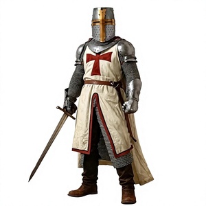 Armure de Chevalier Médiévale en Acier, Tunique Croix Rouge, Nickelé Noir, Entièrement Poli en 3D, Portable, Artisanat d'Art Religieux de Collection - Product Image 1