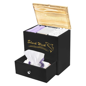 Wooden Flip Top <b>Storage</b> <b>Box</b> With <b>Drawer</b> Double Layer Tissue <b>Box</b> Bathroom Organizer Desktop Wooden <b>Box</b> Rectangle 21.8x22.6x14cm - Product Image 3
