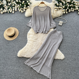 Set Rajut Elegan Musim Panas Dua Potong untuk Wanita, Longgar Kasual untuk Kerja, Model Berongga, Slim Fit, Pakaian Minimalis - Product Image 2