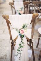 Vente en gros de rubans de chaise élégants en mousseline rose poudré pour décoration de mariage