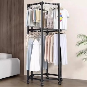 Hexagonal Rotating Floor Standing <b>Clothes</b> <b>Rack</b> With Wheels For Home Use Clothing Organizer Drying <b>Rack</b> - Product Image 1