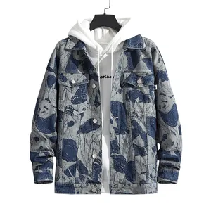 DIZNEW-chaqueta vaquera estampada para hombre, chaqueta vaquera holgada coreana con estampado de Panda, chaqueta de dos tonos