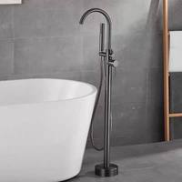 Mitigeur de baignoire sur pied moderne à poignée unique, thermostatique, en laiton noir mat, avec jet de pluie, pour appartement