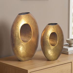 Vase de table moderne Focal Feature, finition dorée, fait main, pot décoratif, hauteur 39 cm et 31 cm, forme ovale - Product Image 6