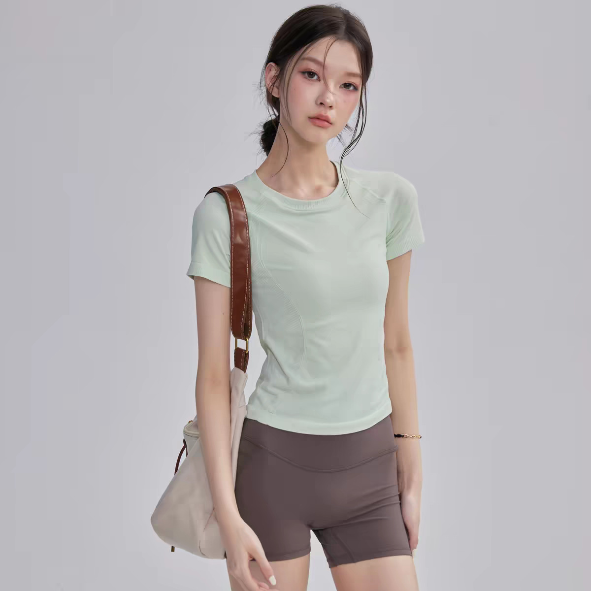New Arrival Yoga Apparel Short-Sleeve Crew Neck Spandex/Nylon Running Training Top Quick-Drying Tight-Fitting Stretchy Fitness