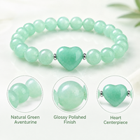 Bracelet en perles de pierre d'aventurine verte naturelle en forme de cœur, 8 mm, bijoux extensibles en cristal, cadeau pour femmes