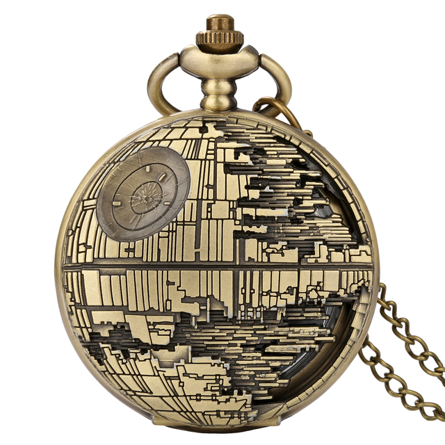 Modern Pocket Watch with Galaxy Warfare Movie Design, Vintage Bronze Necklace Jewelry, Locket Watch Pendant for Fans Gifts