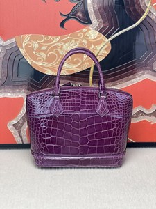 Bolso de Mano Boston de Piel de Cocodrilo 100% Morado para Mujer con Cierre de Cremallera, Elegante, con Dos Asas, para Uso Diario - Product Image 4
